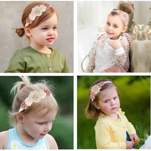5 Pieces Beige Pink Plastic Flower Headbands Floral Hair Bands Hoops Accessories for Baby Girls Toddlers Kids Teens