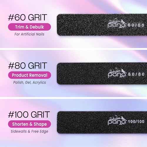 10PCS Jumbo Size PANA Professional Double Sided Nail Files - Black, 100/180 Grit - Emery Board Nail Buffering File Manicure Pedicure Nail Polisher Washable
