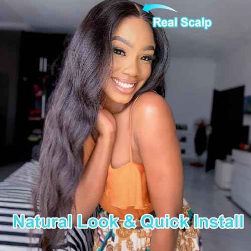 EMOL U Part Human Hair Wig Body Wave 24 Inches Upart Wig for Black Women Long Wavy Brazilian Remy Human Hair Glueless Wigs Natural Black Breathable No Sew In Beginner Friendly