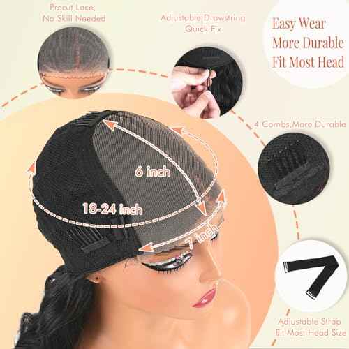250% Density Glueless Wigs Human Hair Pre Plucked Pre Cut 7x6 HD Lace Closure Wigs Human Hair Body Wave Lace Front Wigs Human Hair for Women Drawstring Glueless Wigs for Beginners 20 inch