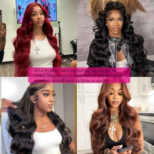 SIFULAN 13x4 Body Wave Lace Front Wig Human Hair 180% Density HD Transparent Lace Front Wig Pre Plucked Body Wave Frontal Wigs Human Hair for Black Women 30 inch Glueless Wig Natural Color