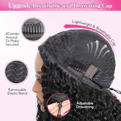 Myecool Curly Half Wig Human Hair 200 Density Glueless Wear and Go Wigs Human Hair 16 Inch 3 In 1 Half Wigs for Women Drawstring Seamless Flip Over Beginner Friendly