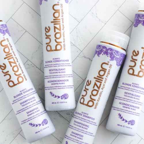 Pure Brazilian Always Blonde Shampoo with Keratin, Acai & Argan Oil, Purple Shampoo for Color-Treated Hair, Sulfate-Free, 13.5 Fl Oz