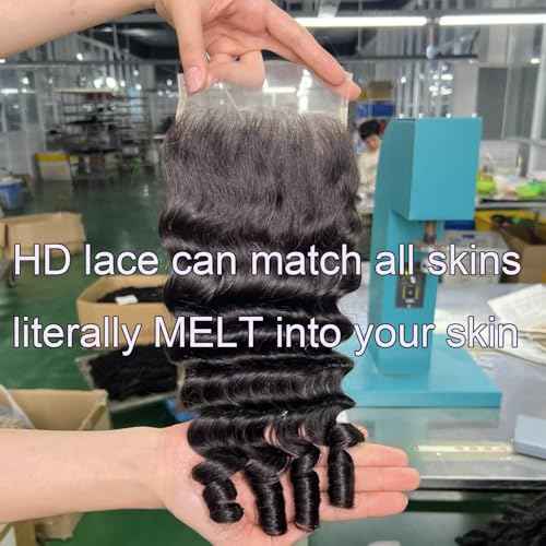 Lemoda 5x5 HD Lace Closure Burmese Loose Deep Wave Curly 20Inch HD Transparent Lace Frontal Closure 100% Virgin Human Hair Lace Frontal Closure Free Part Natural Black Spriral Curly Ends