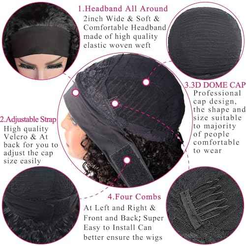 Headband Wig Deep Wave Glueless Human Hair 26 Inch None Lace Front for Black Women Virgin Hair Natural Color Machine Made