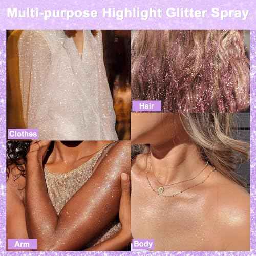 Yosca Body Glitter Spray, 80ML Holographic Silver Glitter Hairspray, Quick-Drying and Long-Lasting Shiny Glitter Spray for Body Hair Sparkling Makeup Festival Concert Party Clothes Rave Accessories