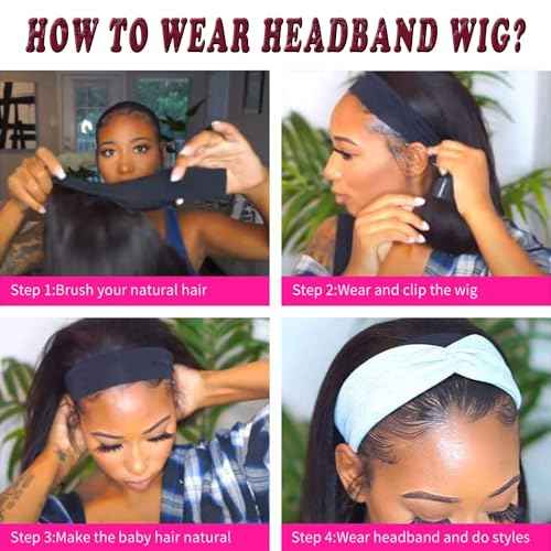 Headband Wig Human Hair Deep Wave 20 Inch Human Hair Headband Wig Glueless Curly Wigs None Lace Front Wigs for Black Women Natural Color