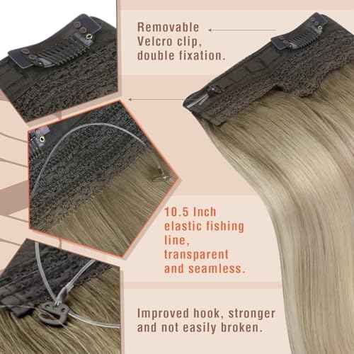 Sunny Hair Wire Hair Extensions Real Human Hair Fish Line Human Hair Extensions Invisible Wire Extensions Ash Blonde to White Blonde #Sun 18 Inch