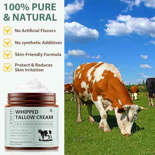 Whipped Beef Tallow for Skin - 100% Grass Fed Pure Beef Tallow with Honey, Natural Moisturizing Cream for Face and Body, Deep Hydration Softens Dry Skin, Nourishing Tallow Cream 4.2 Oz