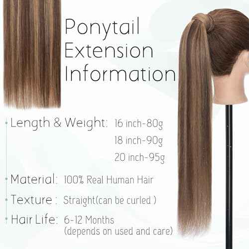 S-noilite Wrap Around Ponytail Extension Human Hair #4P27 Medium Brown Mix Dark Blonde Ponytail Extensions Real Remy Hair 22inch Long Straight Clip in Human Hair Ponytail 95Grams
