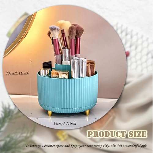 Cendray 360 Rotating Makeup Brush Holder, Makeup Desk Organizer with 5 Slots Cosmetic Brushes Storage,Makeup Organizer for Vanity, Bedroom Decor, Bathroom Organizer (Blue)