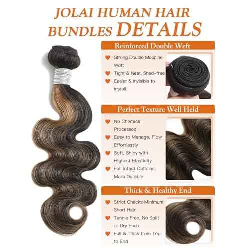 1b/27 Honey Blonde Highlight Bundles Human Hair Body Wave 14 16 18 Inch, Black and Blonde Balayage 3 Bundles Loose Wave Sew In Weave, 12A 100% Unprocessed Brazilian Raw Virgin Hair, P1b/27