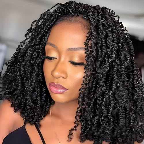 Yanky twists Premium Hand Made Yanky Twist Crochet Hair | 10 inches Black | Curly mini Spring Passion Twist | Short, Pre-Looped Crochet lightweight Braids | 5 Packs - Black