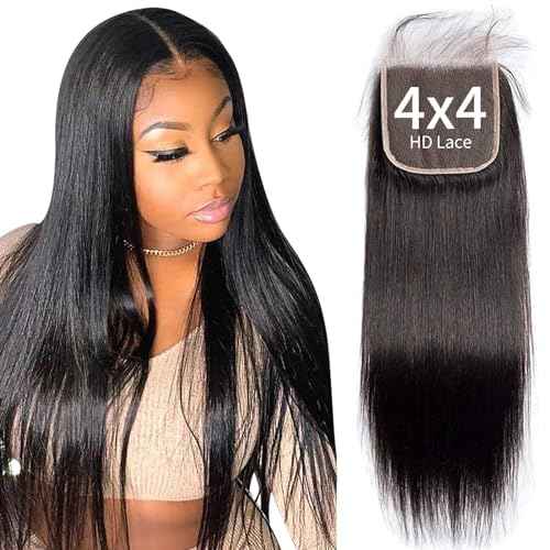 4x4 Real HD Lace Closure Pre Plucked Baby Hair 4x4 Straight Lace Closure for Black Women Natural Black Color(12 Inch, Straight)