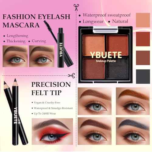 Makeup Starter Set, Beginner Cosmetics Kit, Full Train Case, Eyeshadow, Blusher, Contour, Eyebrow Powder