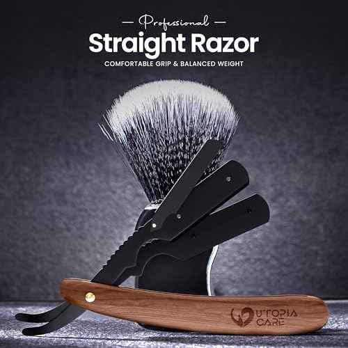 Utopia Care Straight Razors For Men, Professional Barber Straight Edge Razor with 100 Single Edge Blades, Stainless Steel, Beard Shaving Kit For Men, Premium Smooth Natural Wooden Grip, Dark Brown