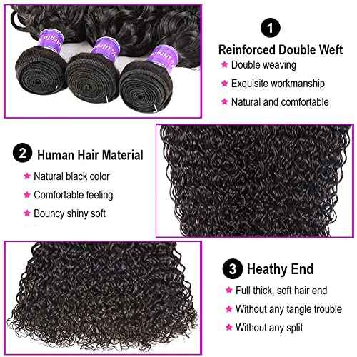 Water Wave Bundles Human Hair 3 Bundles Water Curly (20 22 24 Inch) Brazilian Full Virgin Remy Hair Extension for Women Wet and Wavy Hair Weft Natural Color