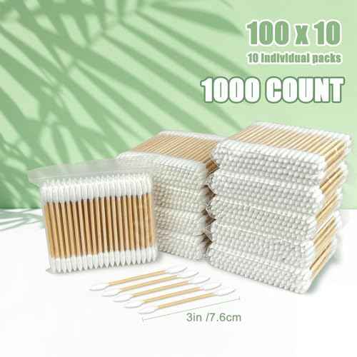 1000 Precision Tip Bamboo Cotton Swabs ? Biodegradable & Organic Cotton Buds with Precision Tips ? Eco-Friendly Wooden Swabs for Makeup, Cleaning, Crafts, and Baby Care