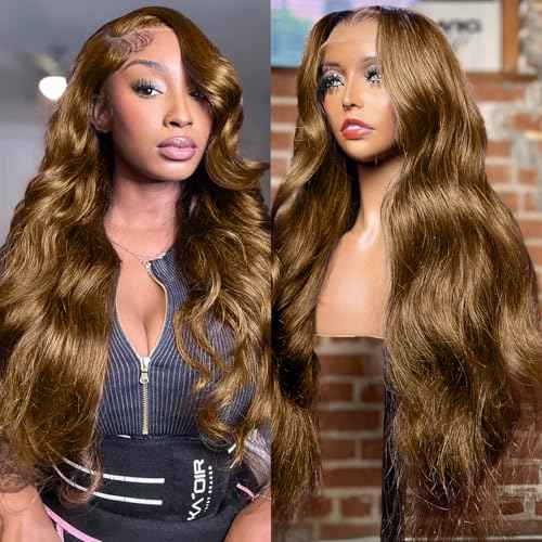 13x4 Chocolate Brown Lace Front Wig Human Hair Pre Plucked 200% Density Brown Glueless Body Wave HD Lace Front Wigs Human Hair 28 Inch