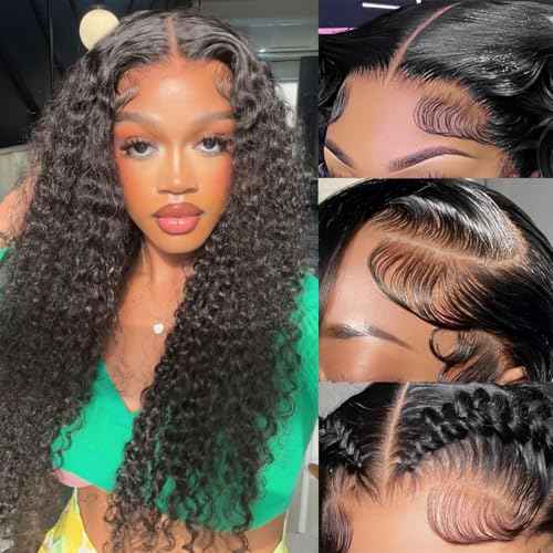 Deep Wave 13x6 HD Transparent Lace Front Wigs Human Hair 200% Density Deep Curly Lace Frontal Wigs Human Hair Pre Plucked With Baby Hair Brazilian Glueless Human Hair 24 inch
