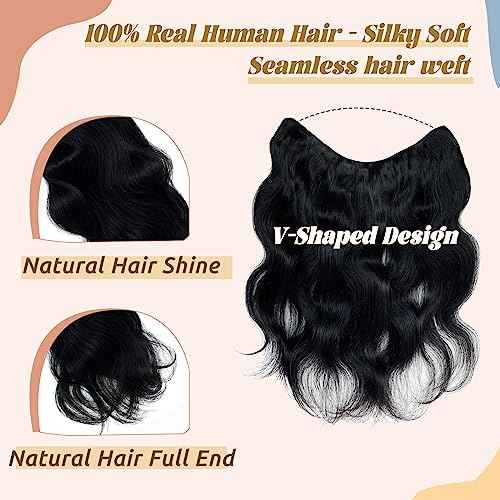 Body Wavy Black Clip in Hair Extensions Real Human Hair,Jet Black Double Weft 18inch 100% Real Hair Extensions Clip ins Jet Black One Piece with 5 Clips 3/4 Full Head Extensions for Short Hair