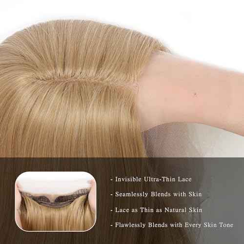 Synthetic Lace Front Wig 26 Inches Long Blonde Wig for Women Straight Layered Wig 13x4x1 HD Lace Pre Plucked Hairline Middle Part Synthetic Wigs for Daily Party Use (#Mixed Blonde, 26 Inch)