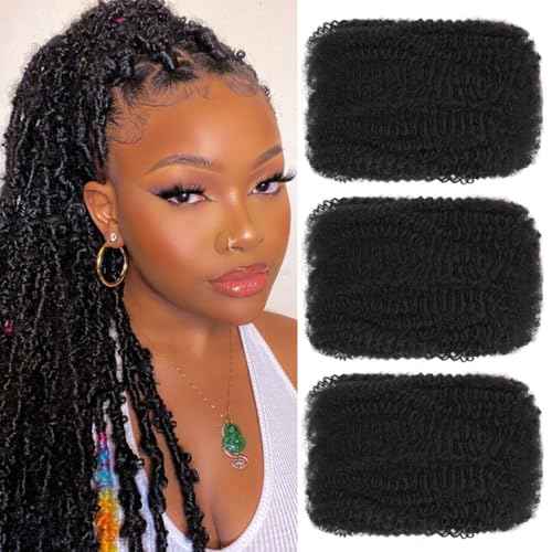Afro Kinkys Bulk Human Hair for Mini Twist, Braiding, Loc Repair, Kinky Curly Hair, Natural Afro Bulk for Dreadlocks 3 Packs 90 Gram Natural Black Color(1B, 16 Inch£©