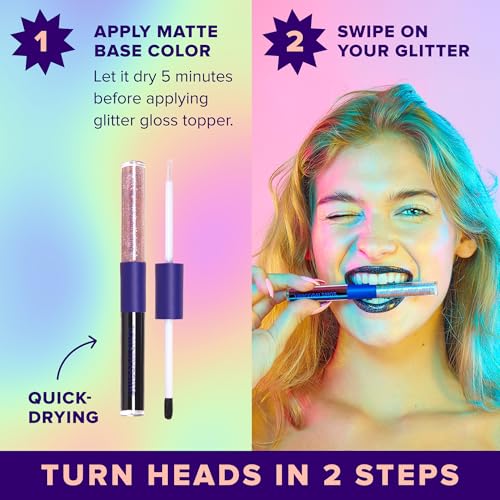 UNICORN SNOT Quiet Riot¢â Glitter Lip Duo | 2-in-1 Set: Matte Lipstick & Plastic-Free Glitter | Christmas Gift, Holiday Stocking Stuffer & Christmas Makeup | 0.15oz Black Lipstick & 0.16oz Gloss, Chasm