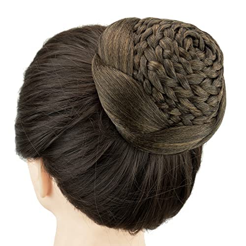 IMISSU Braided Chignon Dancer Hair Cover Donut Hairpieces Scrunchies Women Hair Buns Wig Updo for Wedding Party (M2 Mix Brown)