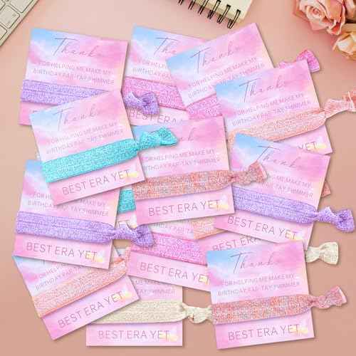 24pcs Colorful Elastic Hair Bands with Thanks Shimmer Cards Gift for Fans Women Birthday Party favors