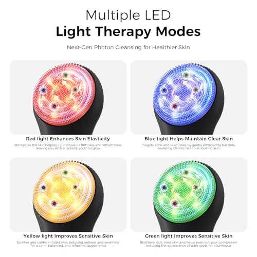 Facial Cleansing Brush Electric Face Scrubber - Rechargeable Face Cleansing Brush with 4 LED Gentle Light Silicone Heat and Vibration Exfoliator Massage Deep Cleansing,IPX7 Waterproof,Ideal Gift