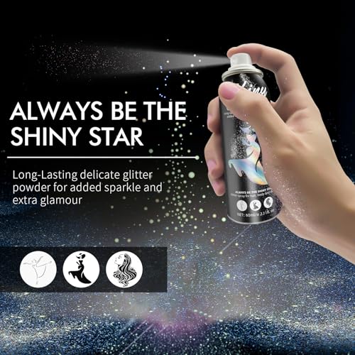 Body Glitter, Body Glitter Spray, Glitter Spray for Hair and Body, Long-Lasting and Quick-Drying Silver Glitter Hairspray Suitable for Stage, Festival Rave and Makeup Prom (2.11 Fl Oz)