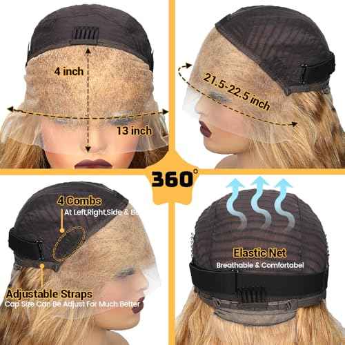 SOSATISFY Honey Blonde Lace Front Wig Human Hair 200% Density 13x4 Body Wave Wig Blonde Hd Lace Front Wig Human Hair Pre Plucked With Baby Hairline 27# Colored Wigs for Women 22 Inch