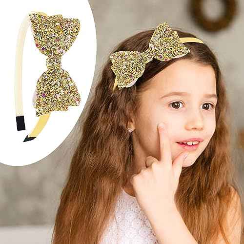 Cinaci 10 Pieces Sparkling Sequin Bow Plastic Headbands with Teeth Hair Bands Hairbow Accessories for Toddlers Kids Teens Girls