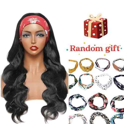 Headband Wig Human Hair Body Wave 22 Inch Glueless No Sew Headband Wig 100% Brazilian Virgin Hair 180% Dencity Wear and Go Headband Wigs for Black Women Natural Color Beginner Friendly