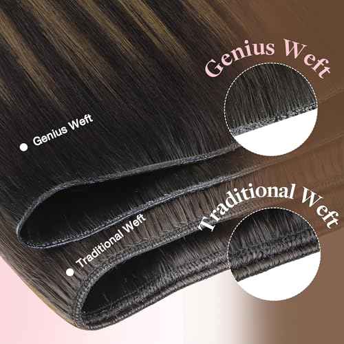 GOO GOO Genius Sew In Remy Weft Hair Extensions, 4/26/4 Balayage Chocolate Brown to Honey Blonde 20inch 60g, Hand Tied