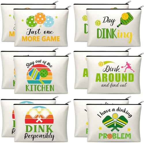 Paterr 12 Pieces Dink Ball Makeup Bags Sports Cosmetic Bag Funny Travel Organizer Zipper Pouch Dink Ball Lovers Gifts Christmas Gifts for Women Girls(Classic Style)
