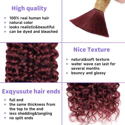 Human Braiding Hair Water Wave Bulk Human Hair For Braiding 100g (1pack-2bundles) No Weft 100% Unprocessed Virgin Human Braiding Hair For Boho Braids Water Wave Micro Braiding Human Hair 14inch #99J