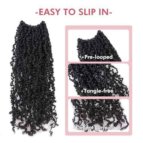 Yanky Twist Crochet Hair - 12 Inch 8 Packs (240 Strands) Natural Black Pre-twisted Fluffy Spring Passion Micro Mini Twist, Pre-Looped Mid-Length Curly Crochet Braids (12 Inch, 1B-8P)