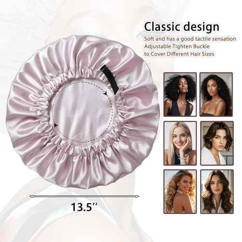 Large Microfiber Hair Towel Wrap & Satin Bonnet Set for Women, Ultra Absorbent Turban 24x42 Inches & Adjustable Night Cap for Curly Hair, Prevents Frizz & Breakage, Stocking Stuffers