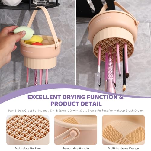 2 Pack Makeup Brush Cleaner Mat 3 in 1 Silicone Makeup Brush Cleaner Makeup Brush Cleaning Bowl Makeup Brush Sponge Scrubber Tool for Cleaning, Storage And Upside Down Drying£¨Two Pink)