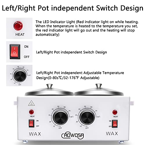 Professional Waxing Kit Wax Warmer Double Pot Wax Heater Machine for Hair Removal, Large Wax Pot for Spa Salon Beauty Esthetician Home, with Adjustable Temperature Set, 50 Wax Stick(White)