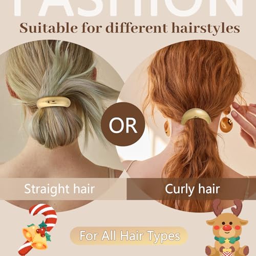 3PCS Gold Hair Ties, Metal Hair Ties for Thick Hair, Elegant Durable Geometric Design, Gold Hair Accessories Stretchy and Non-Damage Ponytail Cuff Holders, 3 Styles in Box Holiday Christmas Gifts