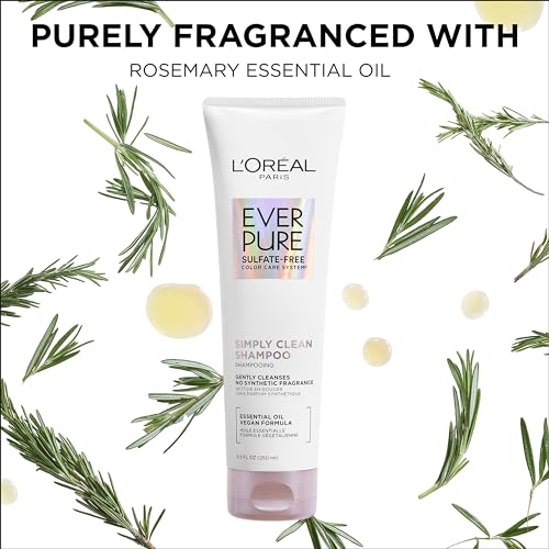 L'Oreal Paris EverPure Sulfate Free Simply Clean Shampoo, Hydrating Hair Care with Rosemary Essential Oils, 8.5 Fl Oz