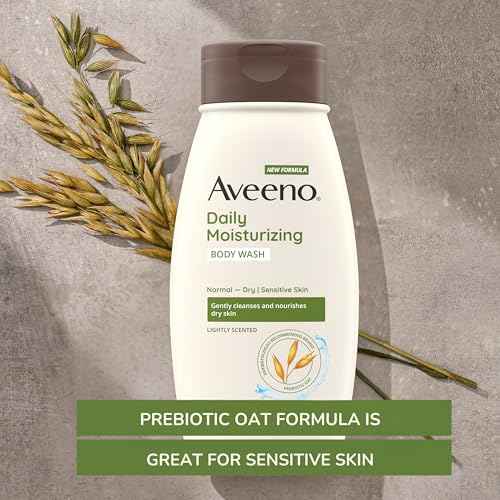 Aveeno Daily Moisturizing Body Wash with Soothing Oat, Creamy Shower Gel, Soap-Free and Dye-Free, Light Fragrance, 12 fl. oz (Pack of 4)