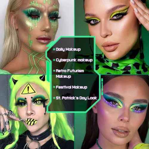 Green Eyeshadow Makeup Palette, 12 Color Green Glitter Holographic Eyeshadow with Matte Shimmer for Brown Eyes, Pigmented Silky Long Last Neon Yellow Blue Eye Shadow for Christmas, Party, Wicked,Vegan