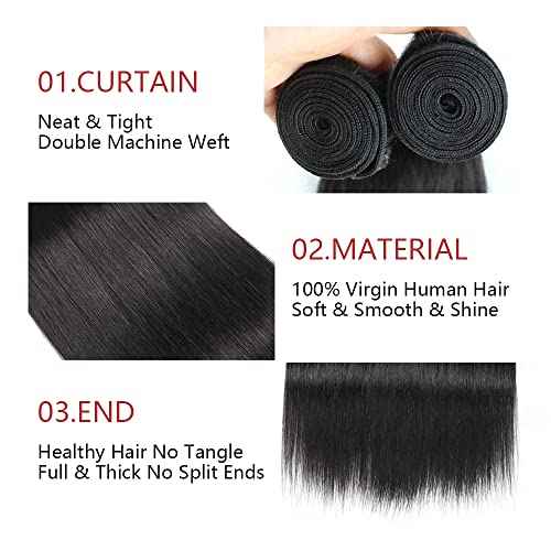Straight Bundle Natural Black Human Hair 3 Bundles Brazilian Unprocessed Virgin Hair Extensions Double Weft Bundle For Women 16 18 20 Inch