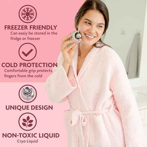 Cryo-Infused Ice Roller for Face Women Pack of 2 - Ergonomic Facial Ice Roller for Eyes, Cheeks, Nose, Mouth, Neck - Travel Freezer Face Depuffer Massager - Skincare Beauty Ice Globes for Face