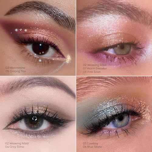 KYDA Single Glitter Eyeshadow, Pale Champagne Silver Eyeshadow, Lasting Blendable Shimmer Pearl Eyes Shadow, Sparkling Eyes Glitter, Soft Buildable Glossy Color, Wet Look Effect, Weaving Maid