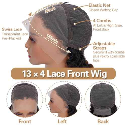 CITY GIRL 30 Inch Body Wave Lace Front Wigs Human Hair 1B/30 Highlight Ombre Lace Front Wig 13x4 Lace Frontal Black with Brown Highlight Balayage Wig Human Hair 200 Density